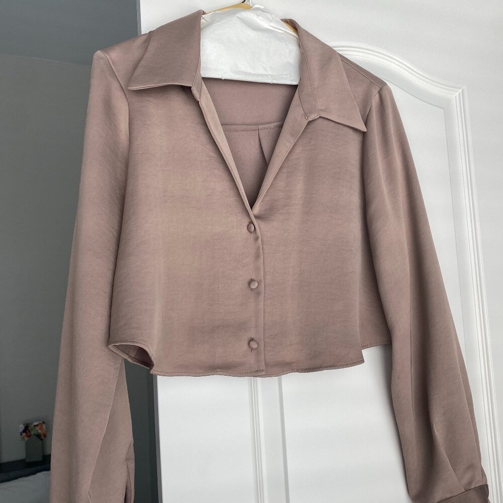 Zara Satin Cropped Button Down